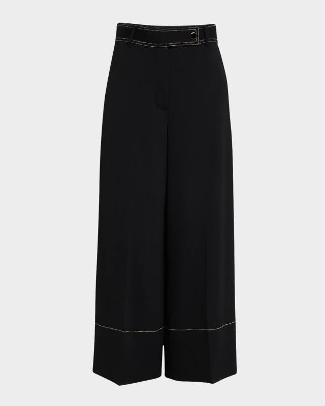 Light Weight Stretch Sable Cropped Pant W Side Pockets Contrast Topstitch Detail